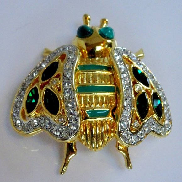 VALENTINO Garavani Crystal Poured Glass Pate de Verre Gripoix Bug Bee Pin Brooch - Picture 9 of 15